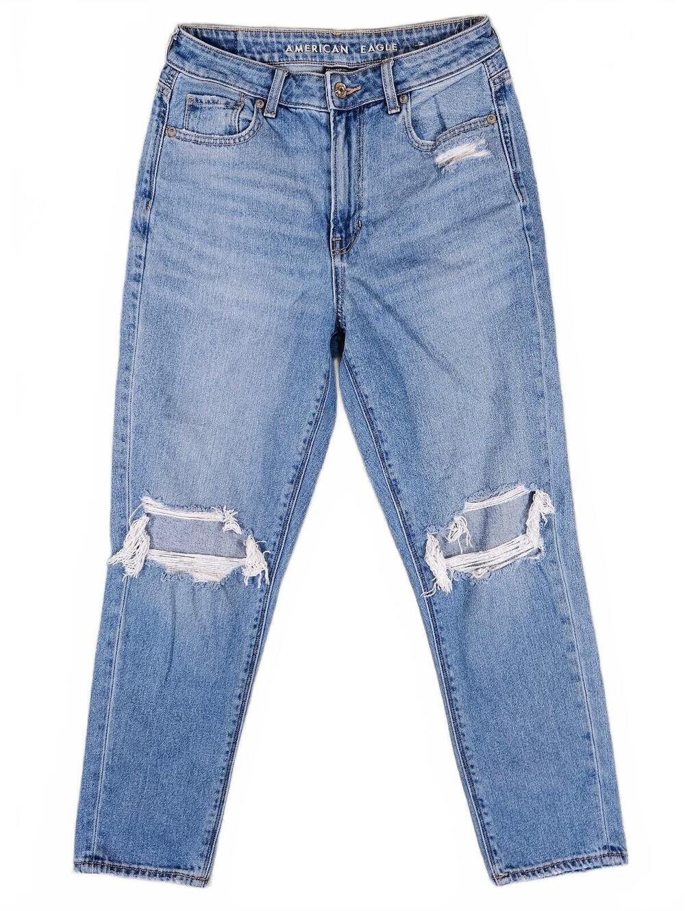 American Eagle Ripped Mom Jeans Light Wash Distressed 4S